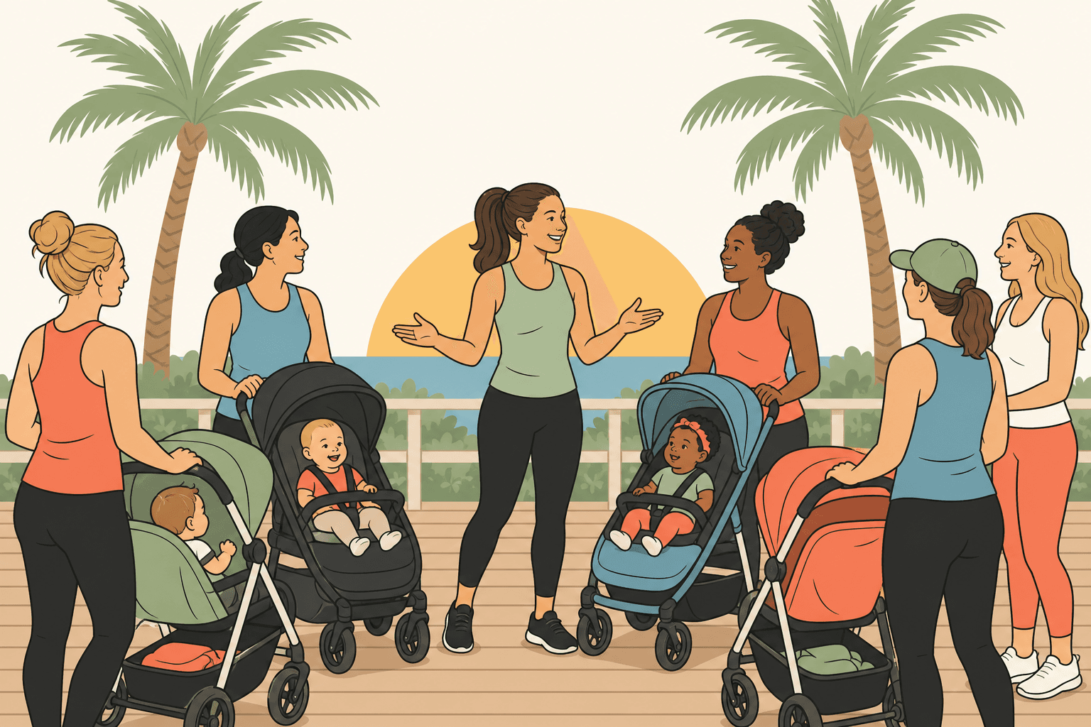 Group leader Coach Bri at the front of a stroller meetup